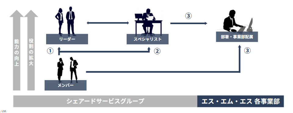 シェアードサービスグループにおけるキャリアパスの概要図